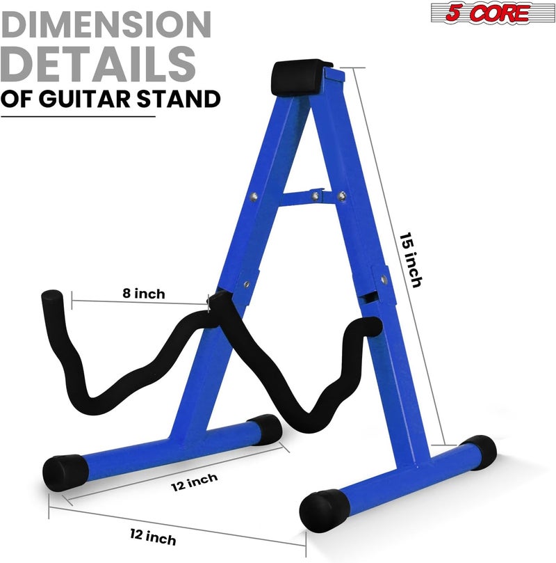 5 Core Guitar Stand A Frame w Soft Foam Arms Non-Slip Rubber Support for Acoustic Electric Bass Guitar Ukulele & Banjo Stand - GSS BLU - Image 5
